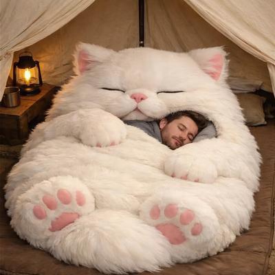 Cat Sleeping Bag Adult Soft Sleeping Bag Plush Cat Envelope Washable Warm Blanket for Camping Travel Sleepovers Home Accessaries