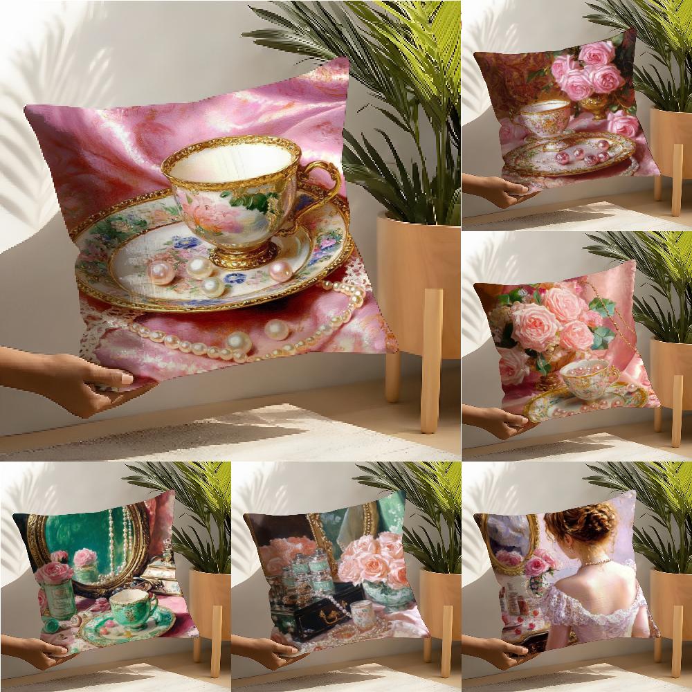 Classic Reto Oil Painting Girl Pillow Case linen pillow case sofa home decor cushion cover cushion cove