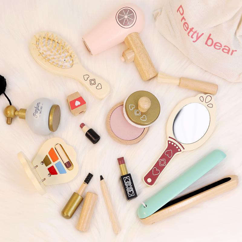 

Children Wooden simulation makeup Toy Makeup Bag Simulation Girl Make Up Set Cosmetics Toys Playsets Birthday Gift Present for Girl