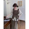 2025 Spring/Fall Women's Fashion Set: High-End Vest, Long Sleeve Shirt & High Waist Slimming Midi Skirt