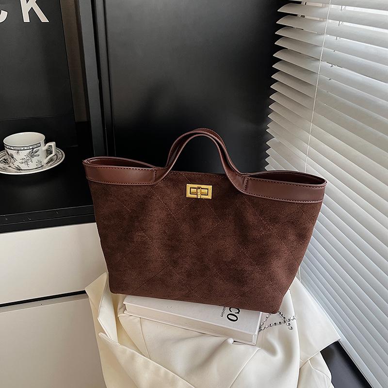 Suede bag women's large capacity autumn and winter messenger bag retro portable commuter tote bag