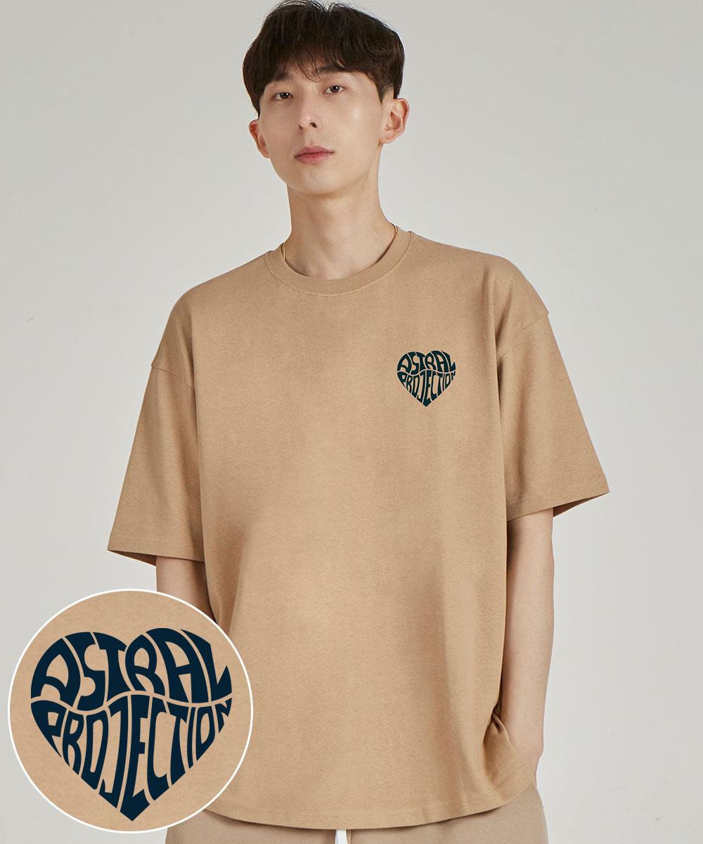 Astral Projection Mini Heart Logo Round Neck 15-Count Cotton Short Sleeve T-Shirt_Beige L