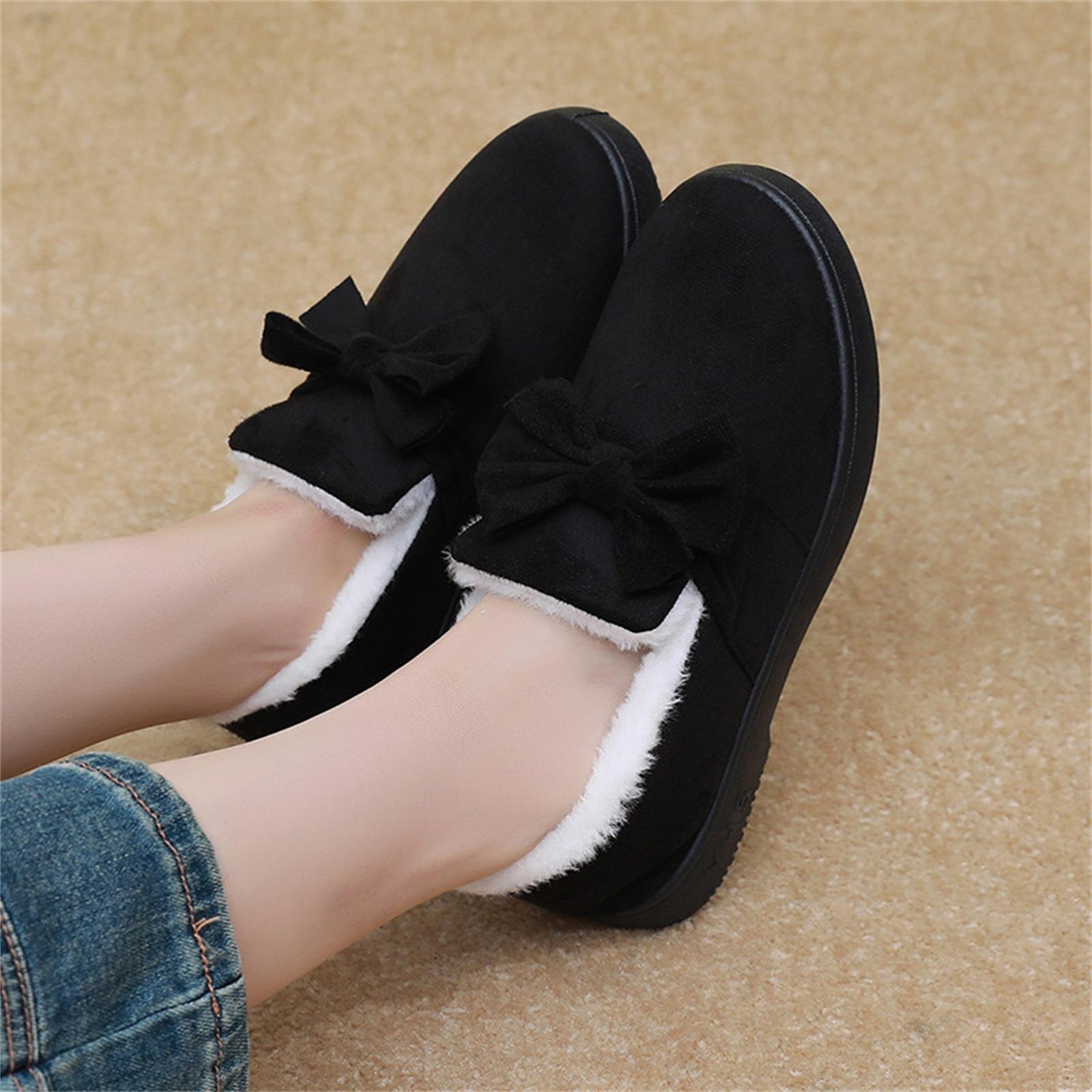 

Women s Fashion Bowknot Fleece-lined Warm Flat Shoes 40 чорний