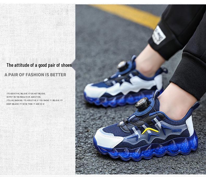 Mesh Sports Shoes with Rotating Buttons for Boys - Soft Sole Running and Basketball Shoes for Children