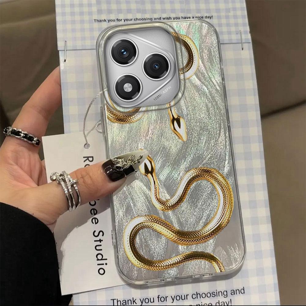 Gold Snake Print Feather Texture Phone Case for Honor 400 200 Smart Pro Magic7 6 5 Lite X9a X9c X8b X8a X8c X7c Shell Back Cover