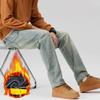 Jeans de Invierno de Alta Calidad Casuales Rectos de Tubo con Forro Polar Espesante Sueltos para Exterior Cálidos Pantalones Largos Ropa de Calle Hombre