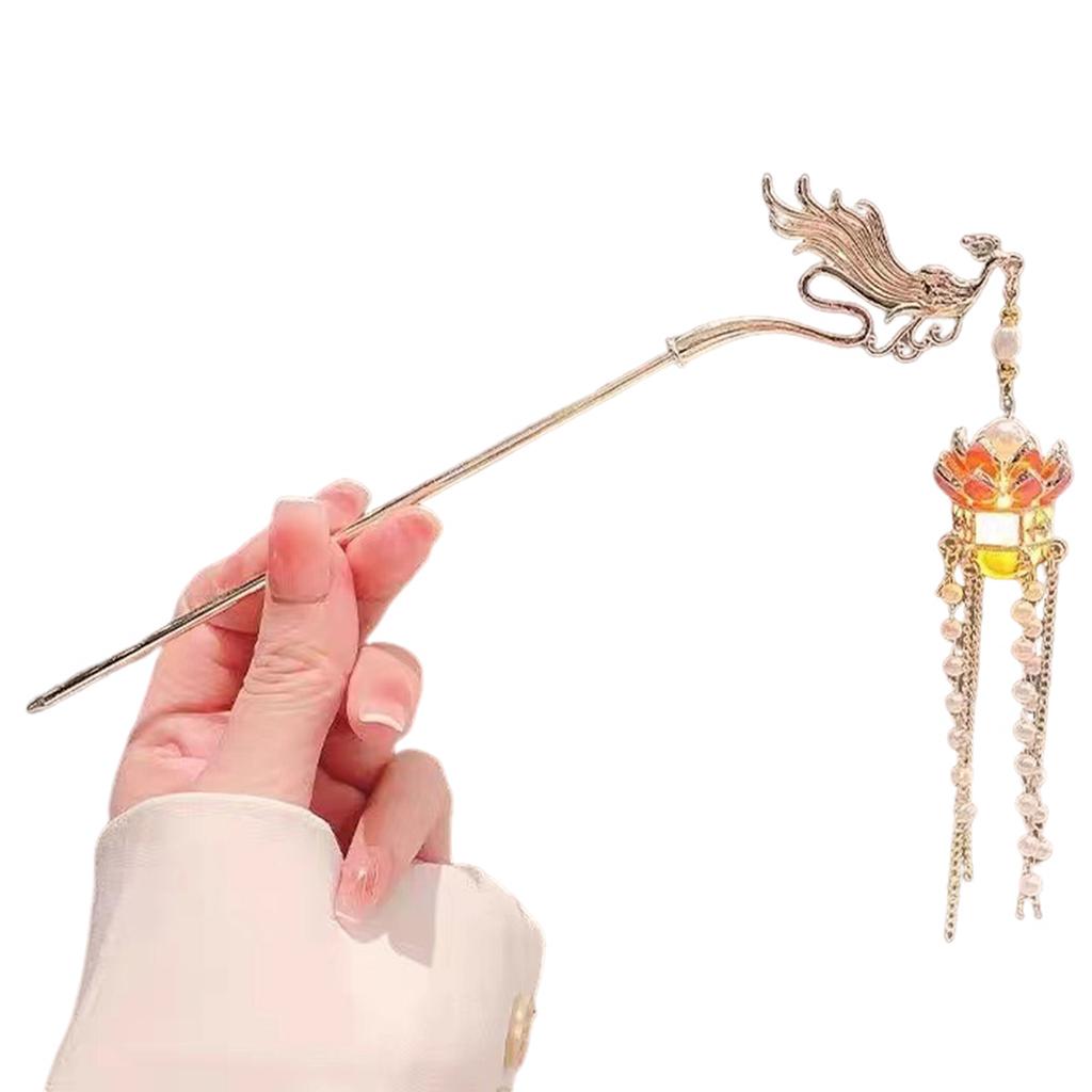 Chinese Style Flower Hairpin Female Creative Lotus Lantern Tassel Hairpin Retro Metal Hair Accessories Hanfu Hair Accessories