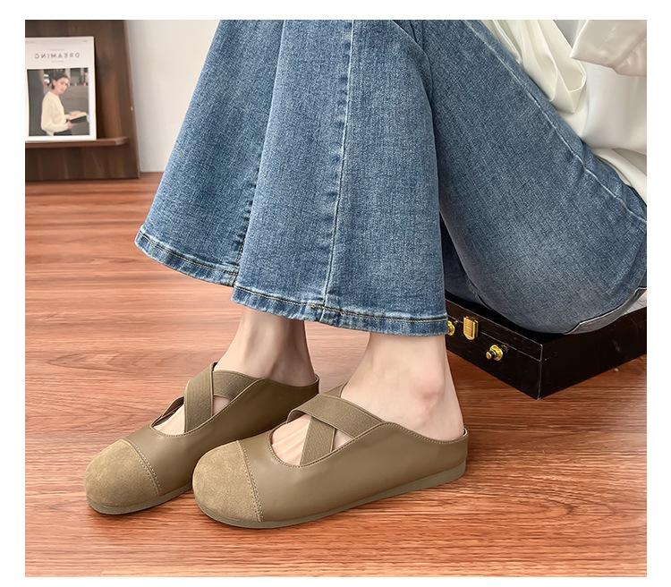 Yuanlitong casual Boken shoes women's bag head half-drag Muller shoes 2025 Korean version cross-strap platform casual shoes women