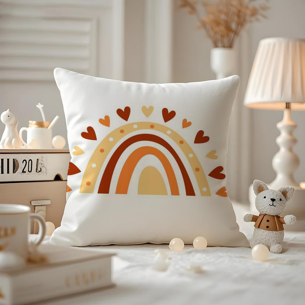 Rainbow Print Cushion Cover Antidustmite Pillowcase Invisible Zipper Silky Short Plush Sofa Cushion Cover