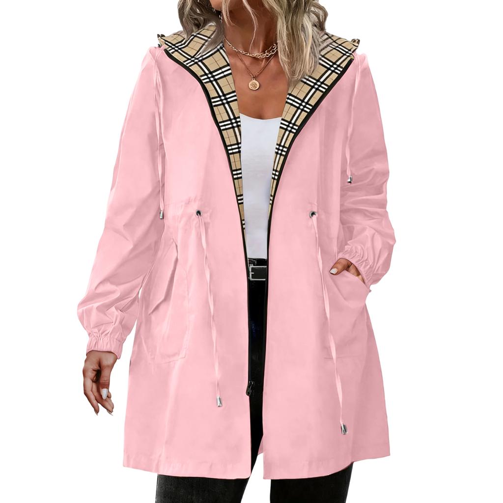 Womens Raincoats With Hood Lightweight Outdoor Hooded Windbreaker Trench Coat Jacket Plus Size
