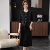 Dames Elegante Jurk met Lange Mouwen en Plooien Set