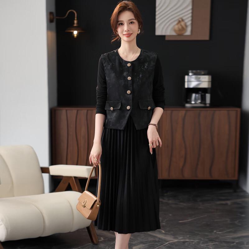 Dames Elegante Jurk met Lange Mouwen en Plooien Set