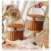 Rustic Vintage Mini Handheld Picnic Basket With Belt Buckle Decor PP Material Deep Brown Multi-Use Outdoor Storage