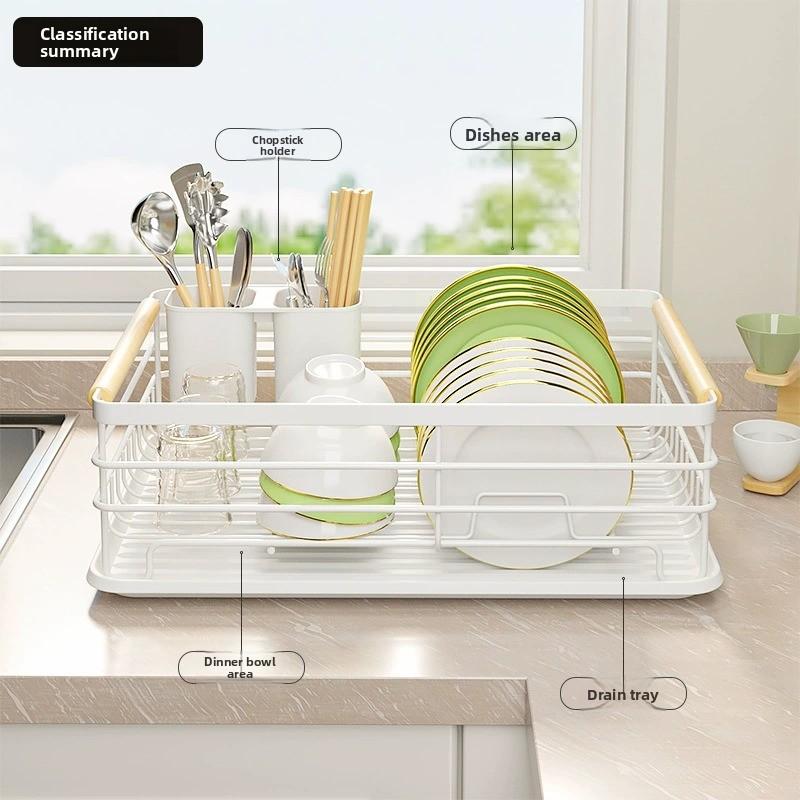 Escurridor De Platos De Cocina De Un Nivel Organizador De Vajilla Estante De Almacenamiento Blanco