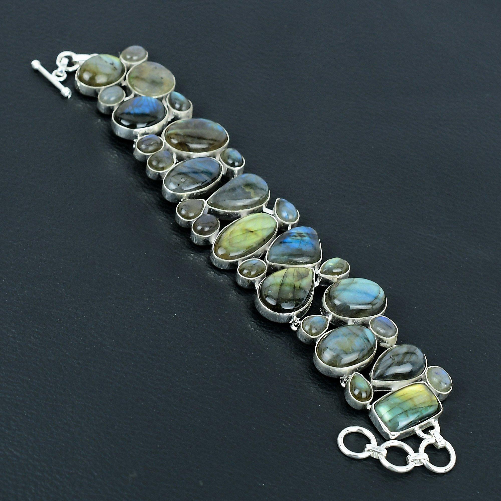 

Подарочный ювелирный браслет из стерлингового серебра 925 пробы с лабрадоритом 8 дюймов