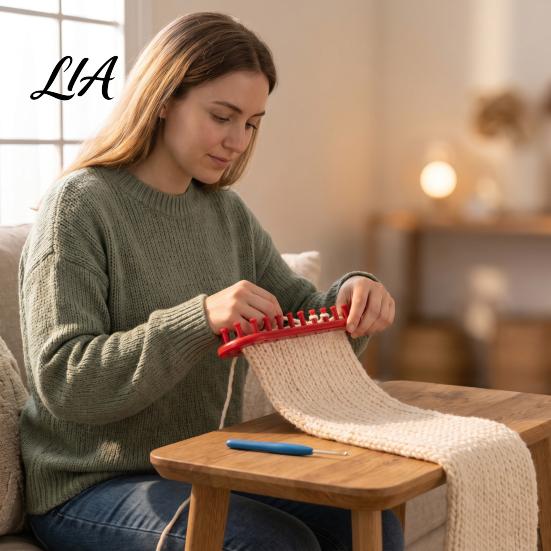 Portable Braiding Loom Long Knitting Hook Set, Beginner for DIY Hat Accessories Scarf Shawl, Plastic Rectangular Yarn Weaving with Crochet Adjustable