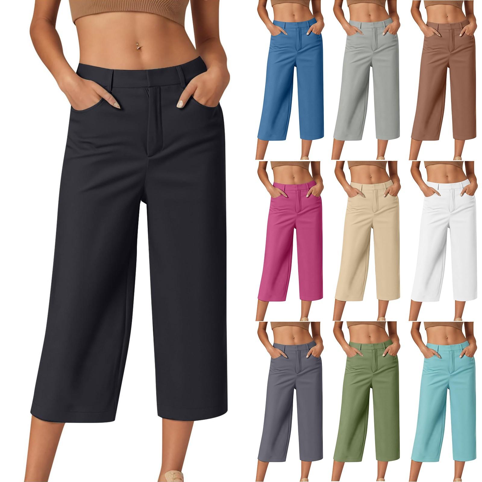 

Capri-Pants For Women Casual Straight Wide Leg Hiking Vacation Outfits With Pockets L чорний