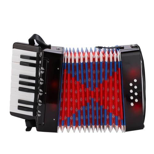 Accordion, 17-Key, 8-Bass Accordion, Toy Piano, Mini Accordion for Music, Playing, Practice, and Beginners At Home with Easy-to-Use Strap (Black)