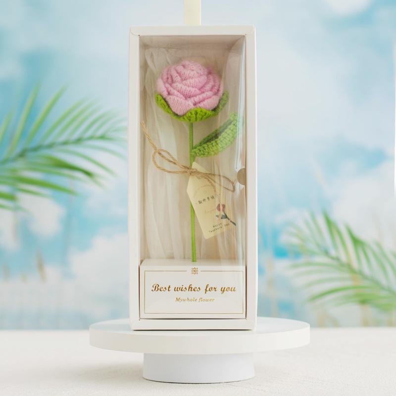 1Pc finished wool hand-crocheted rose artificial flower gift bouquet with box, for home decoration holiday party gifts, Halloween and Christmas gifts