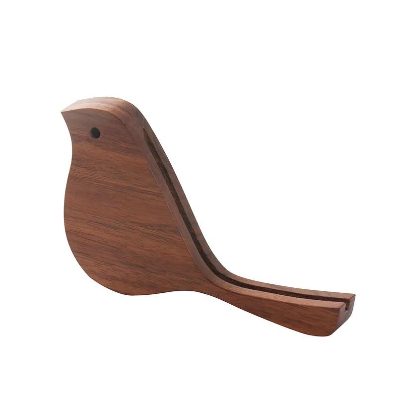 Solid Wood Bird Ornament Desk Calendar Holder Black Walnut Wooden Desktop Creative Exhibition Base Note Folder