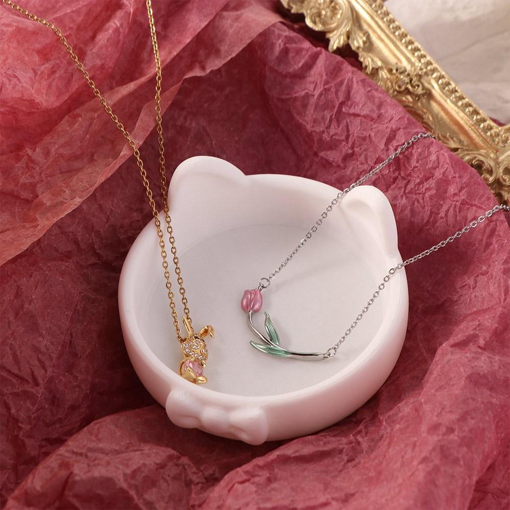 Paw Print-Like Base Cat Ear Storage Trays 3D Printed Jewelry Organizer Vanity Tray