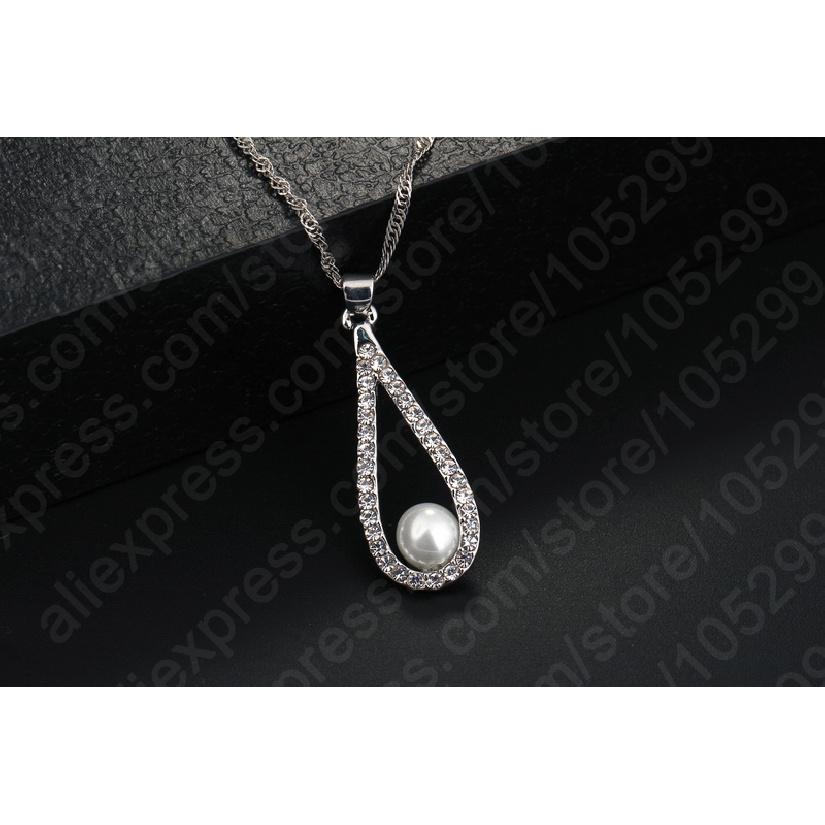 925 Sterling Silver Shiny Crystal Water Drop Pearl Necklace Earrings Jewelry Sets For Woman Fine Jewelry Wedding Gift Wholesale