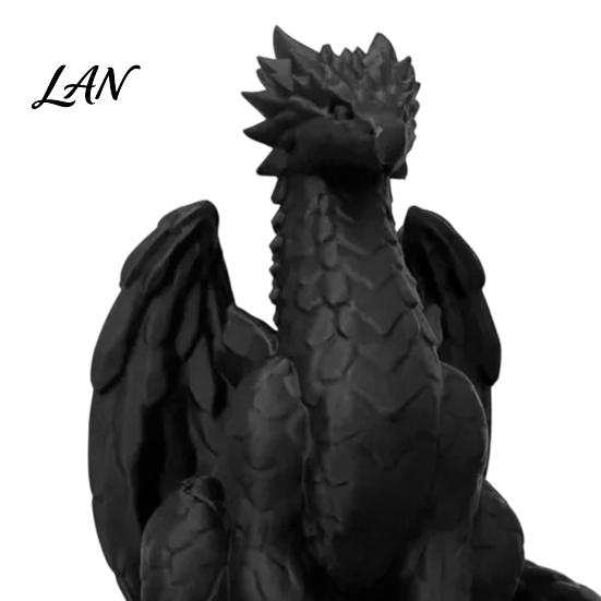 Fine Carved Statues for Bedroom 3D Printed Sitting Black Dragon Statue, Fantasy Western Figurine, Stylish Interior Decorations Gothic Decor