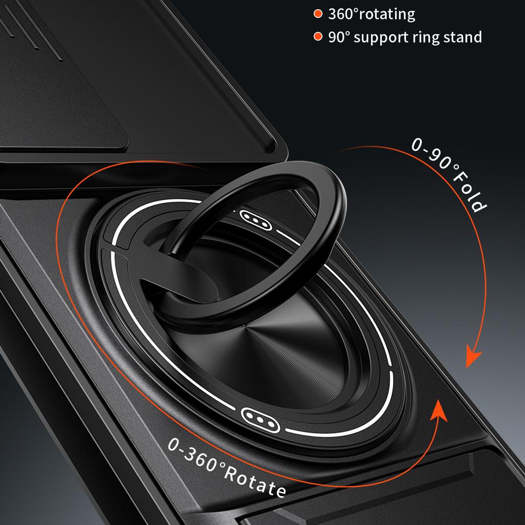For Infinix Hot 60 Pro+ 4G Magnetic Case Ring Holder Foldable Kickstand TPU PC Phone Cover with Camera Lens Slider