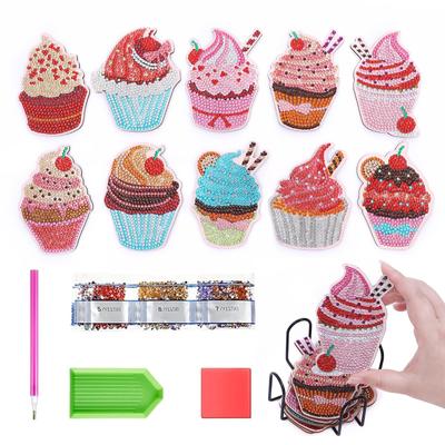 10pcs Diamond Art Coaster Kit BetterJonny 5D Diamond Painting Kit with Holder DIY Cake Coaster Diamond Painting Wooden Diamond Painting Coaster Set