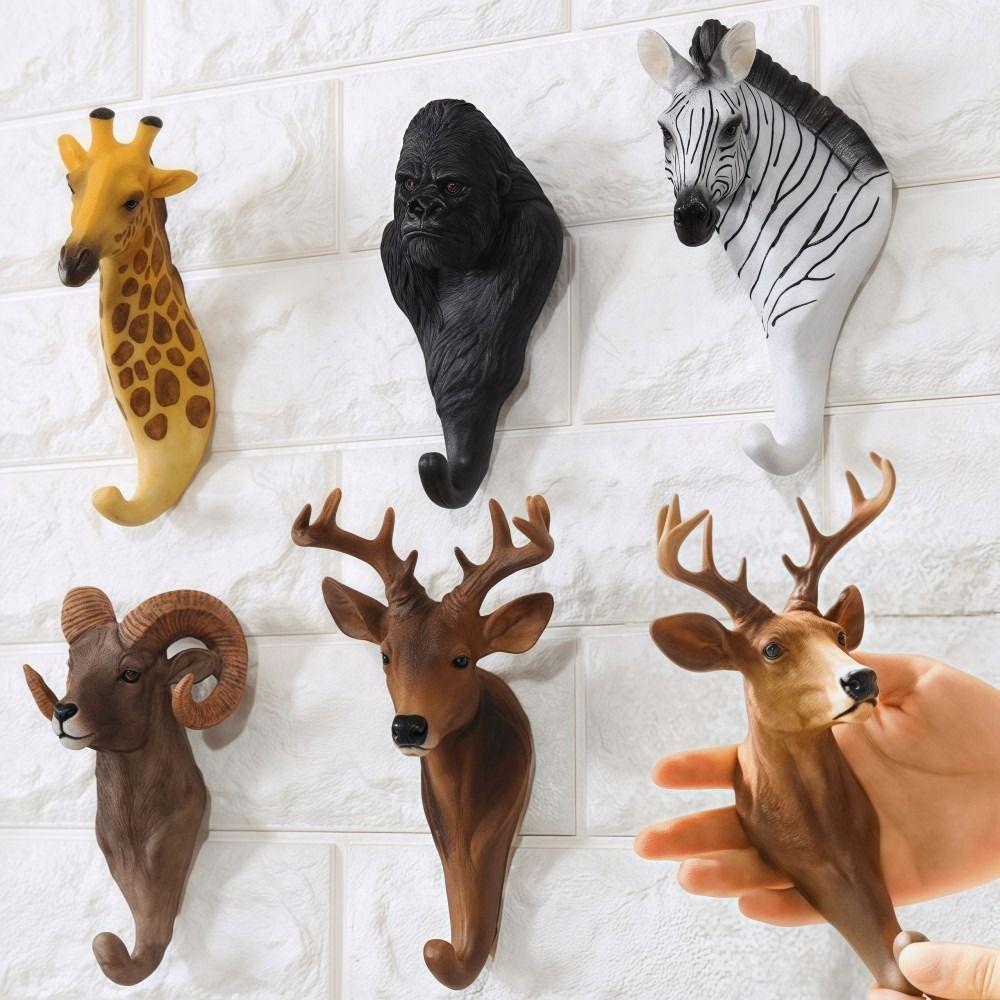 Retro Animal Head Key Hook Up 3D Hat Hanging Rack Creativity Clothes Hook Rack Wall/Door Decor