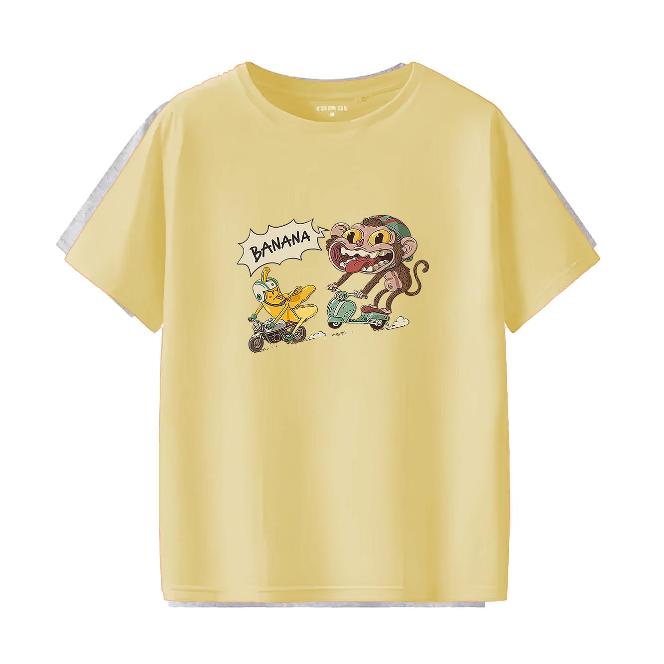 Fun monkey cartoon printed fashionable and versatile short sleeved round neck Womens Tshirt S