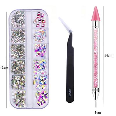 New Multi-Size 12 Grids Nail Rhinestones 3D Crystal AB DIY Nail Art Decorations Crystal Diamond Gem 3D Nail Beauty