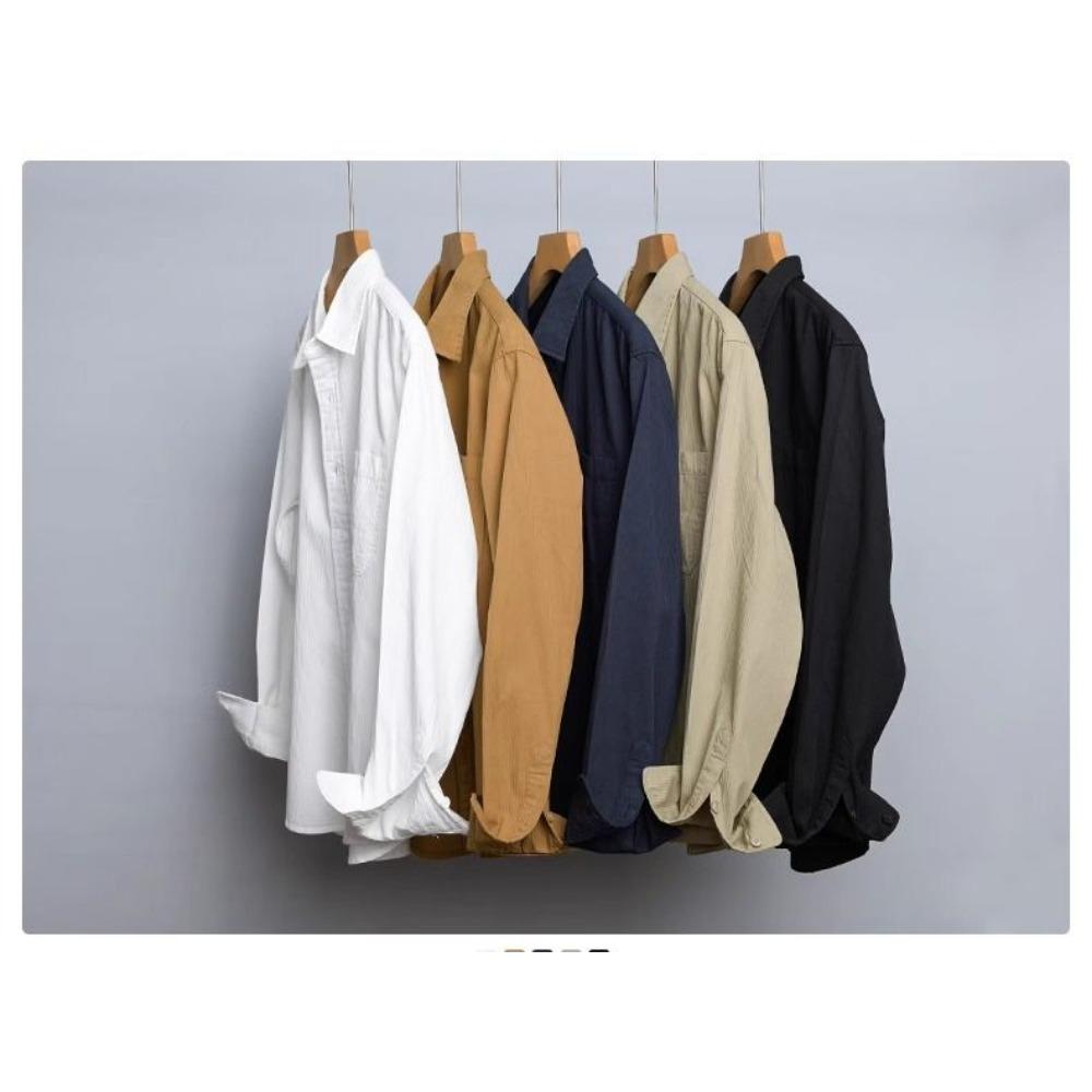 Japanese Men Long-sleeved Shirt Spring and Autumn New Simple Trend Solid Color Cardigan Loose Casual and Versatile