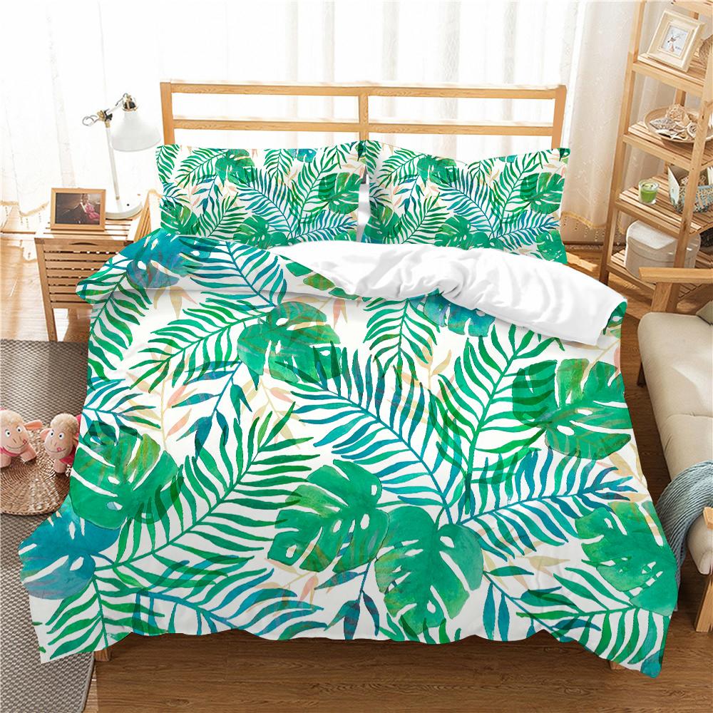 

Текстиль для дома, роскошный покрывало на кровать с наволочкой, комплект пододеяльников с 3D принтом листьев, королевский размер, украшение для спальни EU Single 135x200cm