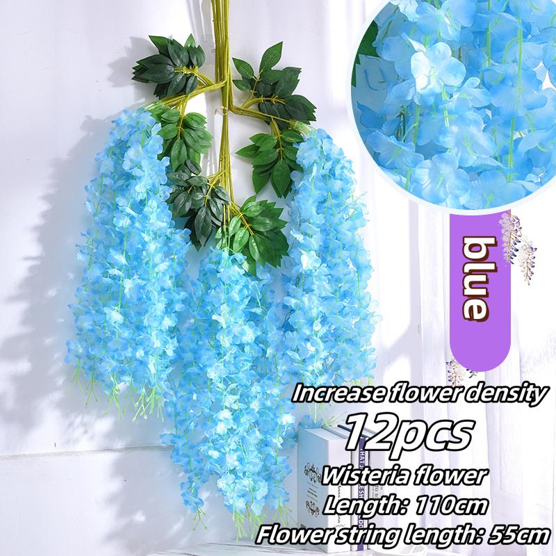 12pcs Thick Wisteria Flowers Fake Wisteria Hanging Flowers Artificial Wisteria Flowers Ceiling Flower Plants Exterior Decoration
