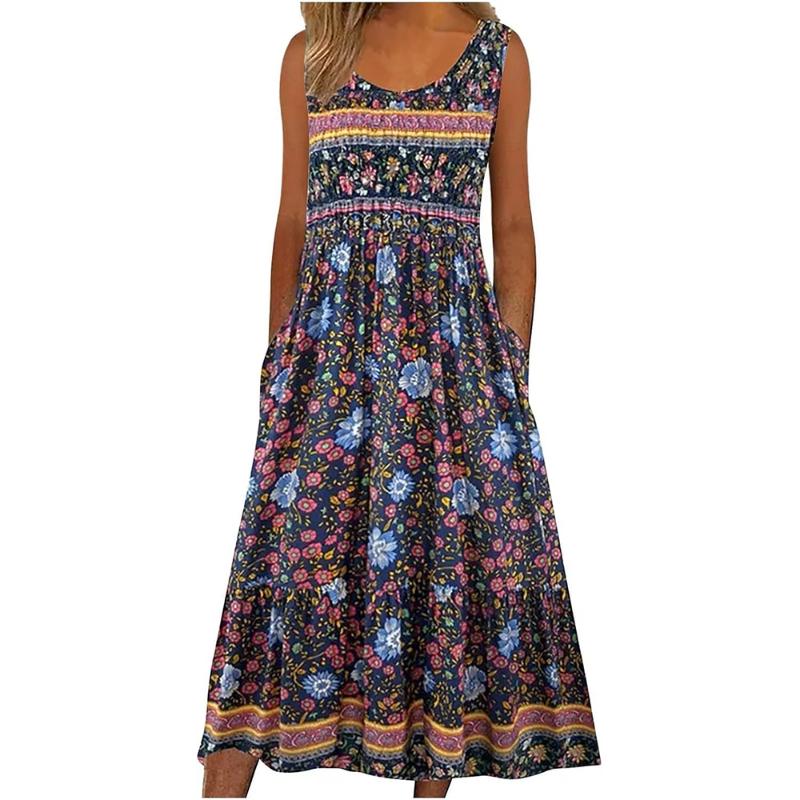 Europe and the United States 2026 Spring/summer New Print Sleeveless Pullover Dress Women's Casual Dress