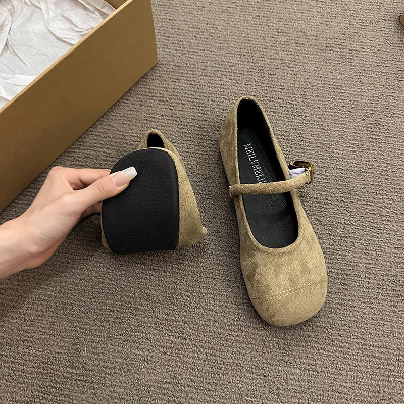 Suede Fairy Wind with Skirt Shallow Mouth Single Shoes Spring 2024 New Flat Shoes Retro Round Head Mary Jane Shoes