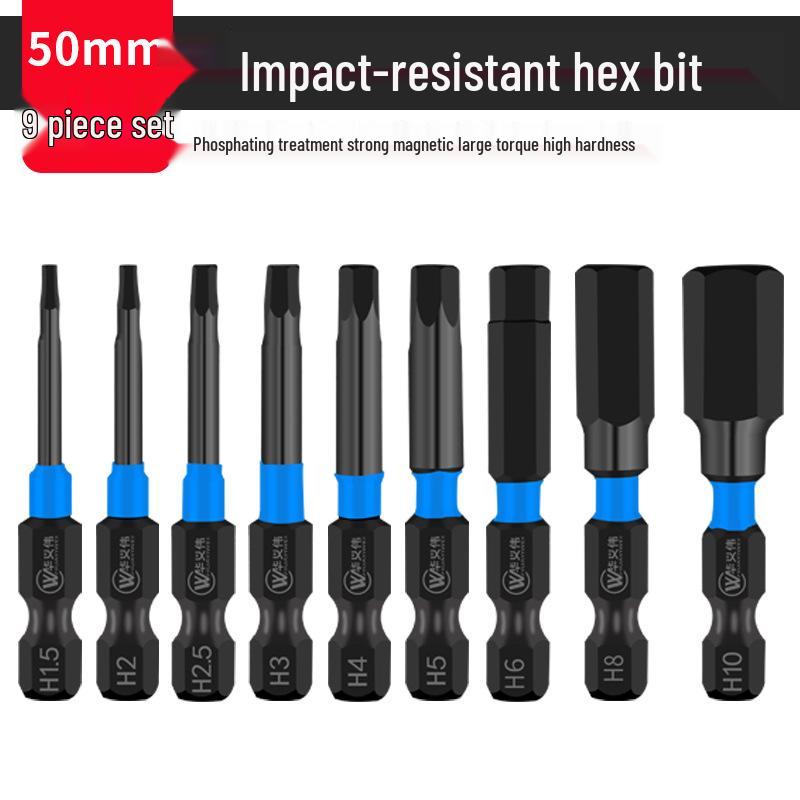 Extended S2 Air Pneumatic Screwdriver Hex Bit Set - Strong Magnetic, Super Hard, Non-slip