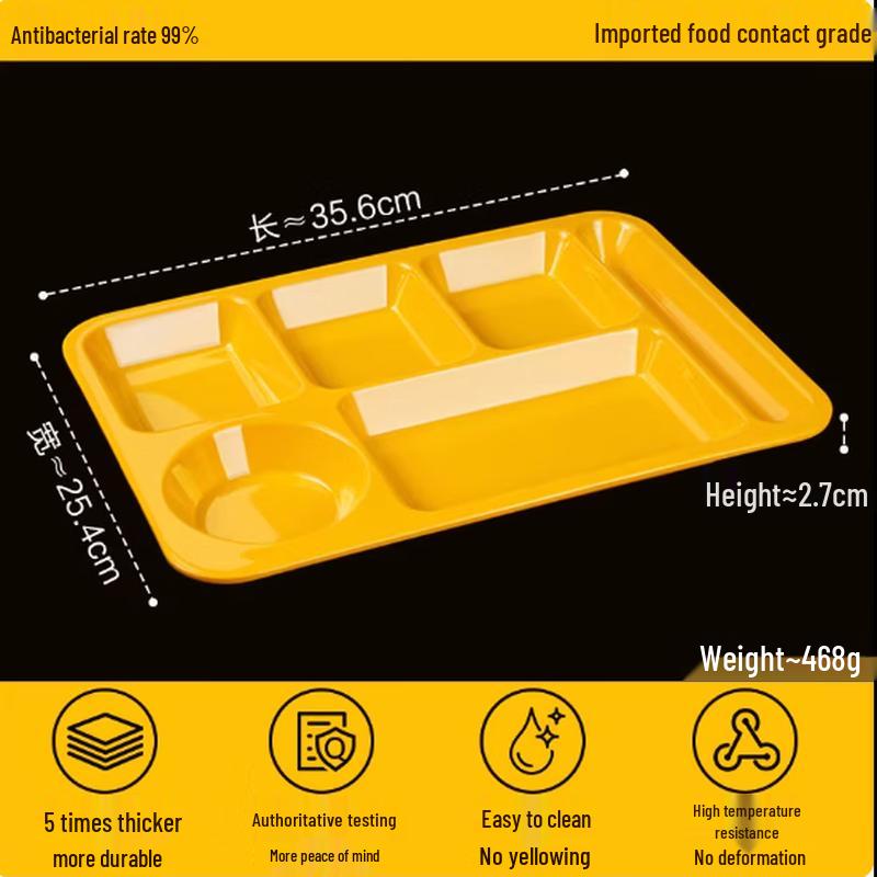 Melamine Rectangular 5-Compartment Cafeteria Tray