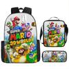 Set Zaino Cartone Animato Mario 3-in-1 Zaino per Studente per Laptop Borsa a Spalla Astuccio Zaino Scolastico per Bambini
