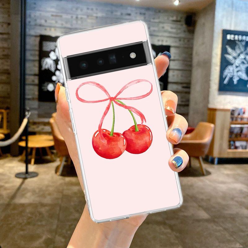 

Милый чехол для телефона с вишневым бантом для Google Pixel 9 8 7 6 Pro XL 8A 7A 6A 5 4 5A 4A 3A XL 5G, мягкий силиконовый, прозрачный ТПУ Pixel 6A