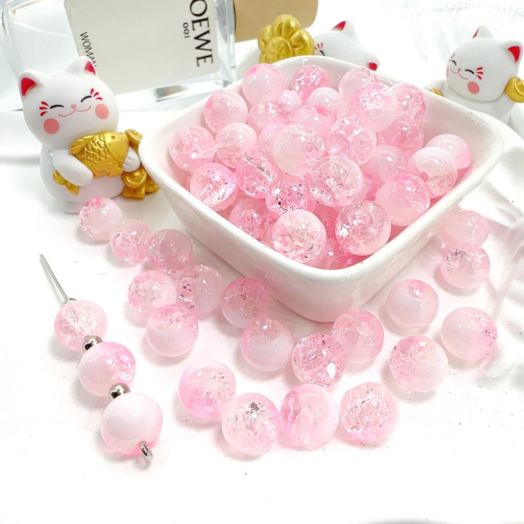 10mm Crackle Glass Round Beads, Loose Spacer Beads DIY Accessories for Bracelet Making 50pcs