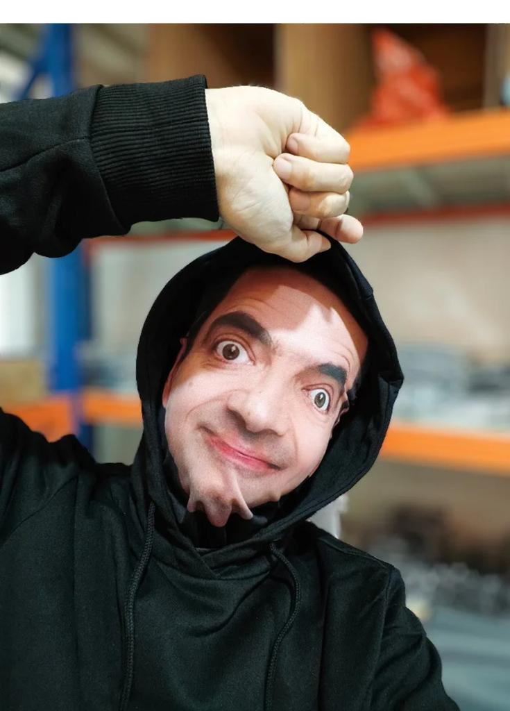 3D Mr. Bean Mask Funny Face Printed Head Scarf Famous Person Ice Silk Sunscreen Head Mask Halloween Cosplay