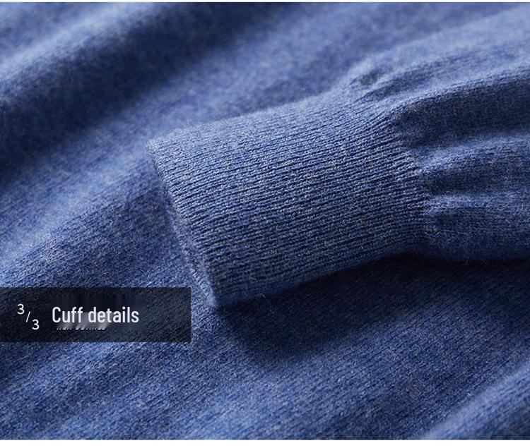 Men's 100% Pure Wool Half-Zip Sweater - Thickened Knit Base Layer for Autumn and Winter