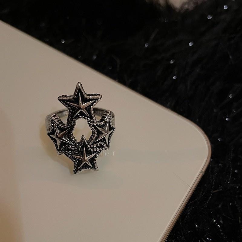 

Unisex Vintage Star Ring Set: Distressed, Adjustable, Dark Punk Style Adjustable Open