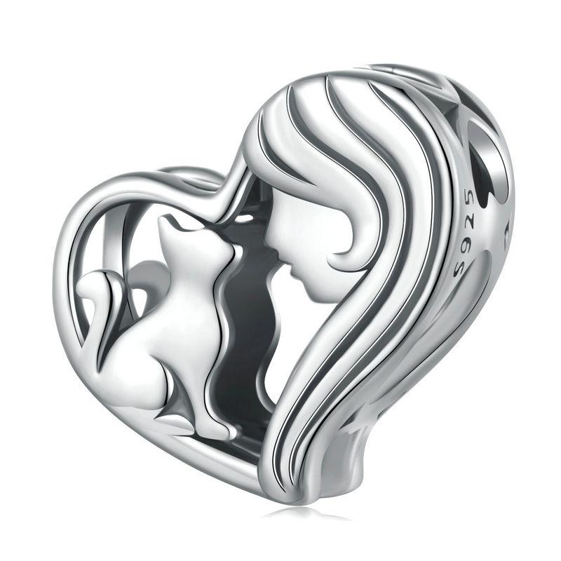 WOSTU Real 925 Silver Heart Beads Flower Retro Pattern Charms Pendant Fit Original DIY Bracelet Necklace Silver Jewelry