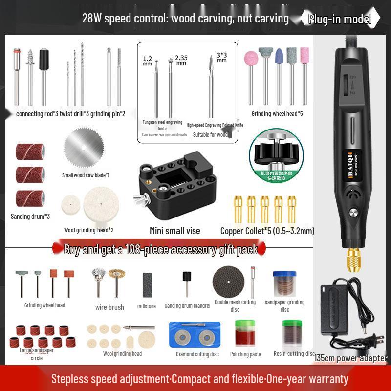Kompakt Elektrikli Öğütücü: El Tipi Yeşim Parlatma, Gravür, Ahşap Oyma, Mini Matkap Aleti