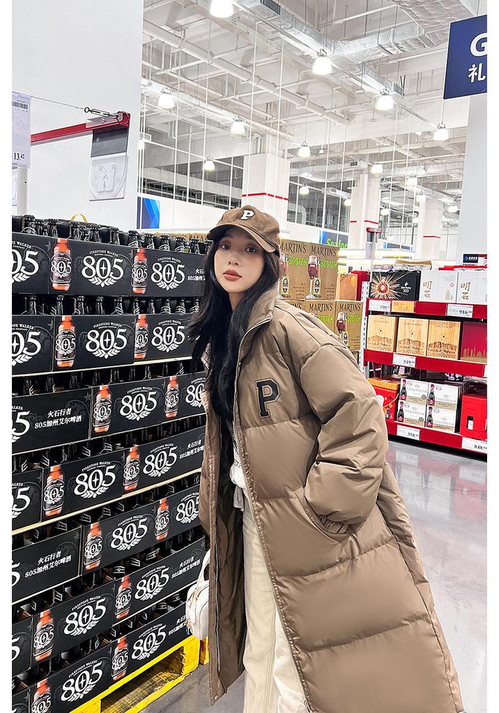 Letter P medium and long thickened stand-up collar down cotton clothes women's cotton clothes winter new loose bread clothes jacket