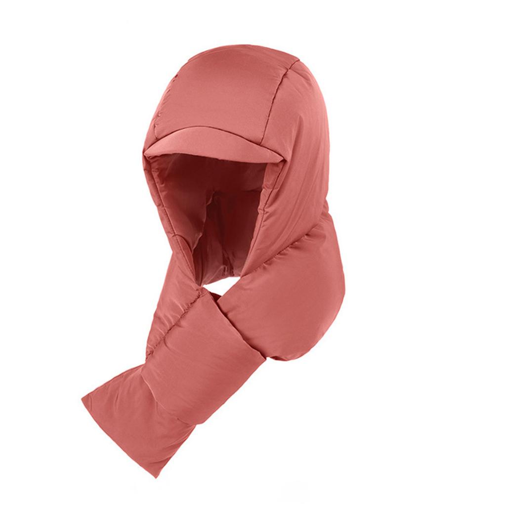 Women's Warm Scarf One-piece Pullover Hat For Outdoor Skiing Travel, Cold Proof Thick Down Hat