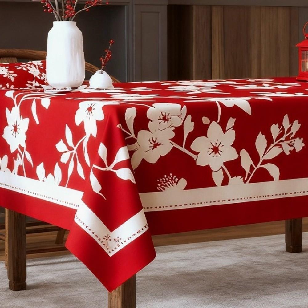 Festive Waterproof New Year Tablecloth Stain Resistant Light Luxury Table Cover Cartoon Washable Coffee Table Mat Restaurant
